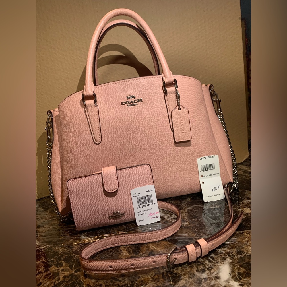Blush Pink Coach Handbag with Matching Wallet